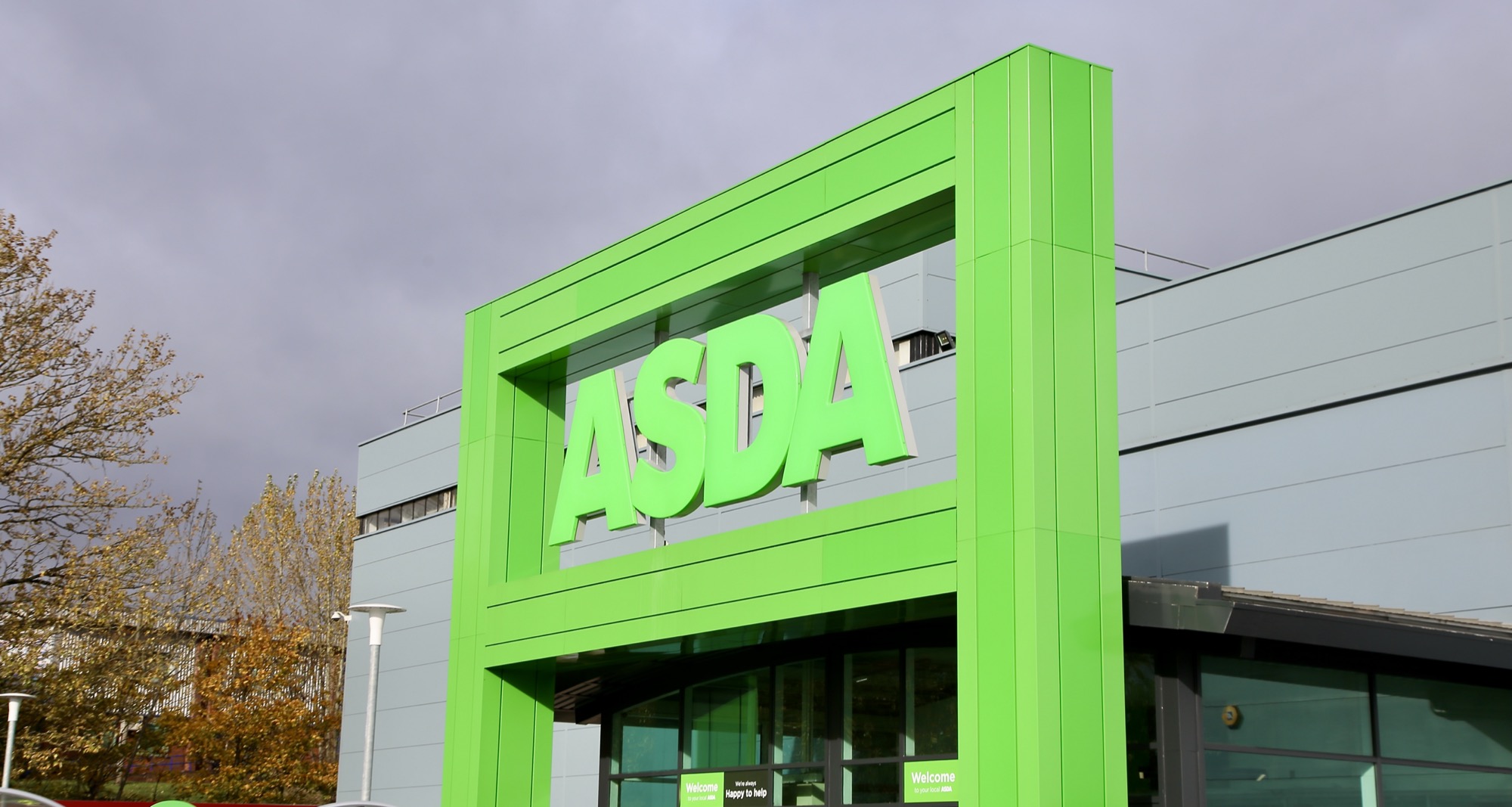 Asda supermarket signage on the entrance