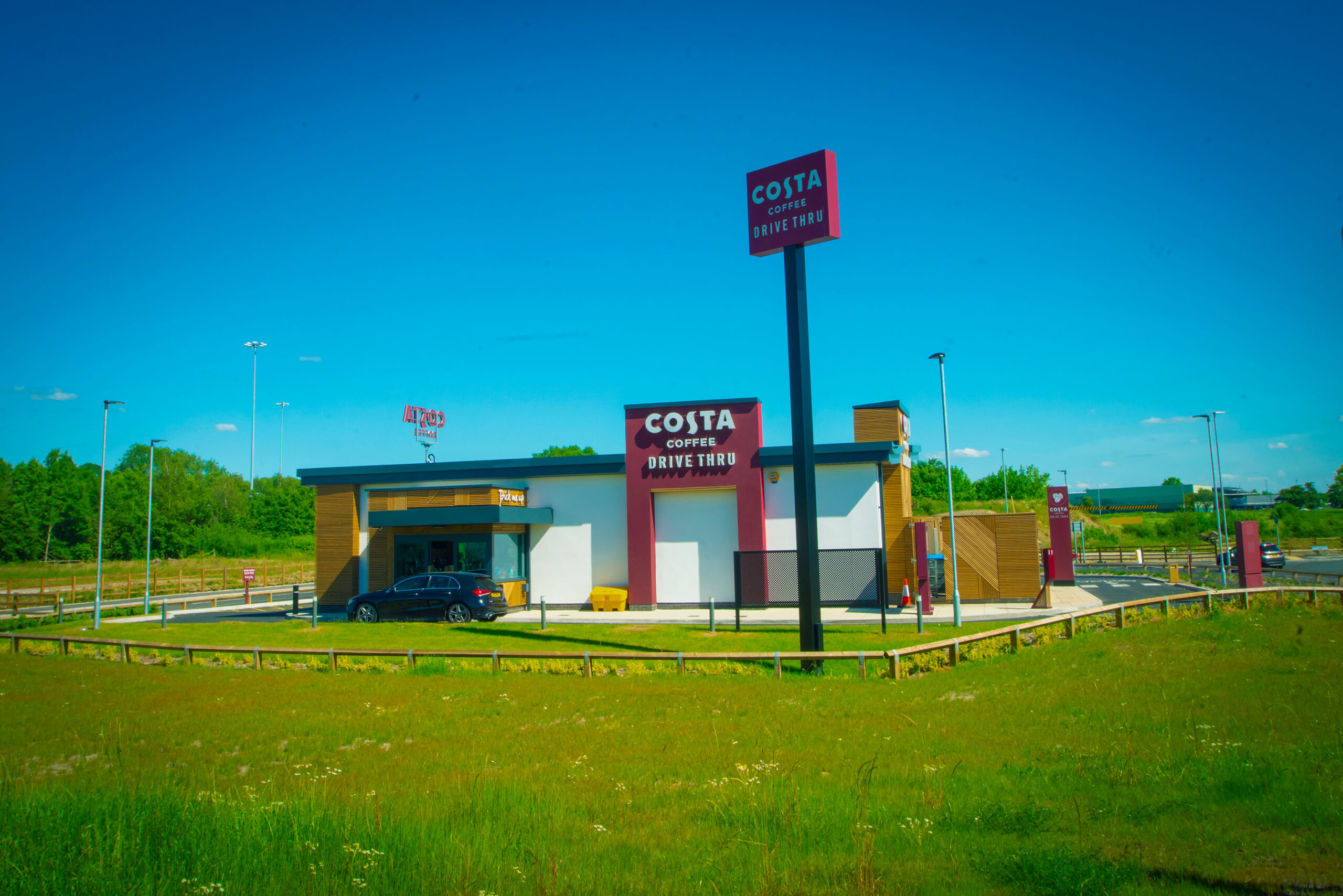 Costa Coffee drive thru signage from afar