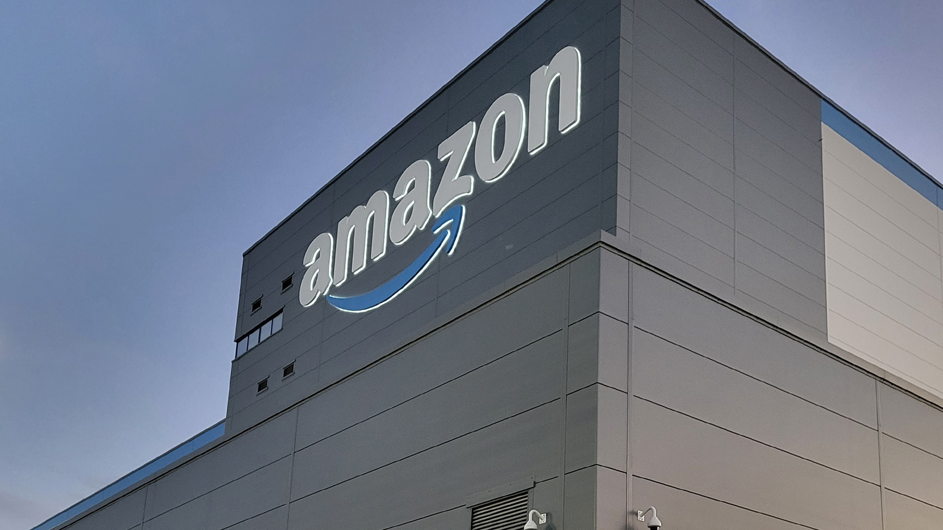 Amazon signage at dusk